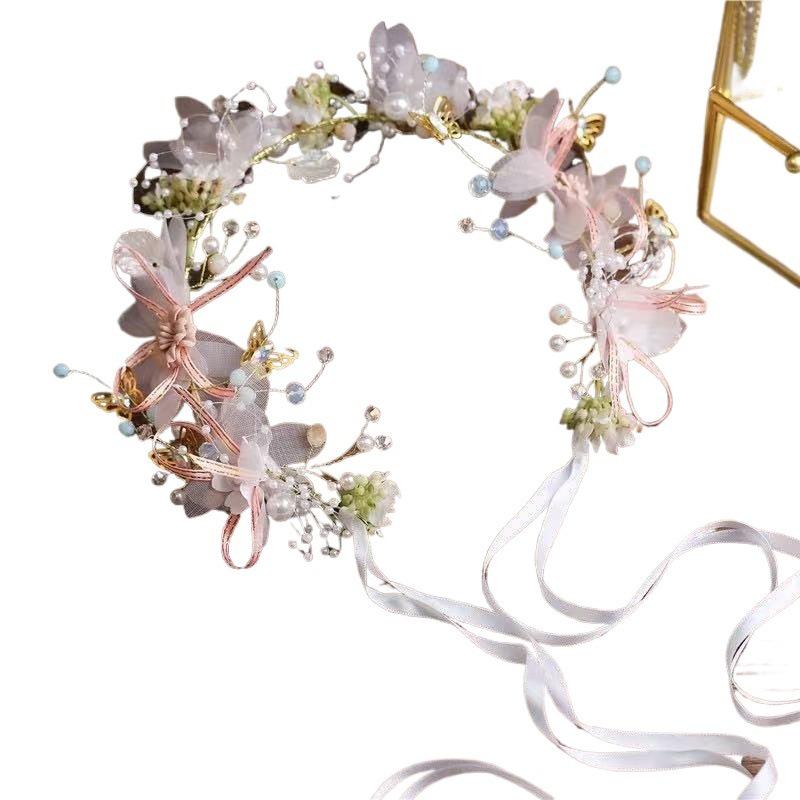 Korean Fairy Bridesmaid & Flower Girl Flower Crown Headband - Handmade Wedding Hair Accessory