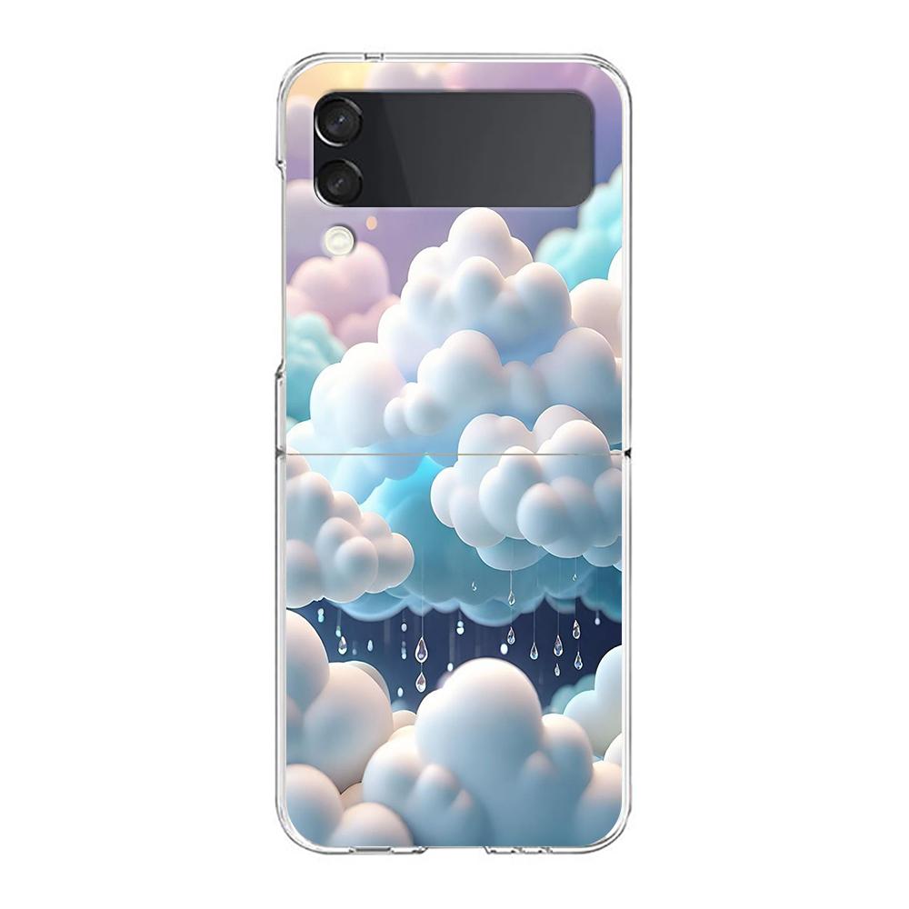 Phone Cover For Samsung Galaxy Z Flip 6 5 4 Case Transparent For Samsung Z Flip 3 Hard PC Foldable Shell Cute Cloud Capas Bags