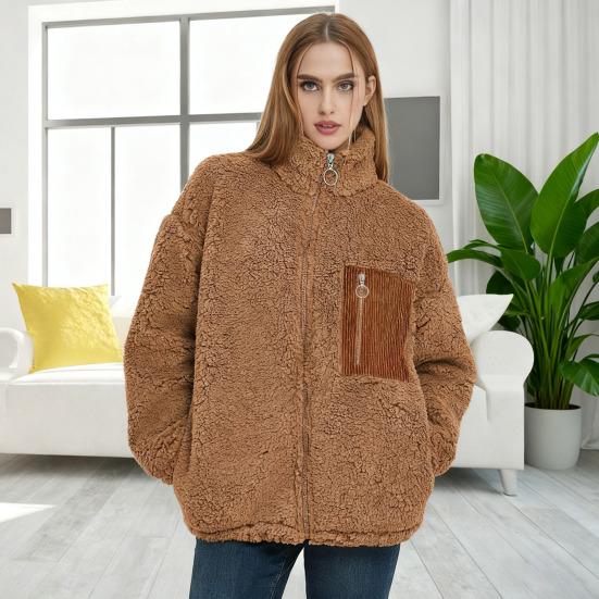 Women's Fleece Jacket Long Sleeve Zip Up Sherpa Coats Fall Winter Loose Fit Fuzzy Outerwear with Pockets