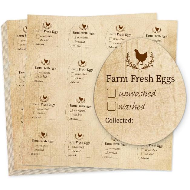 320 Pcs Quail Farm Fresh Eggs Stickers, 2 Inch Round Unwashed Eggs Carton Labels Sticker PET Adhesive Egg Packaging Stickers for Box Container Carton