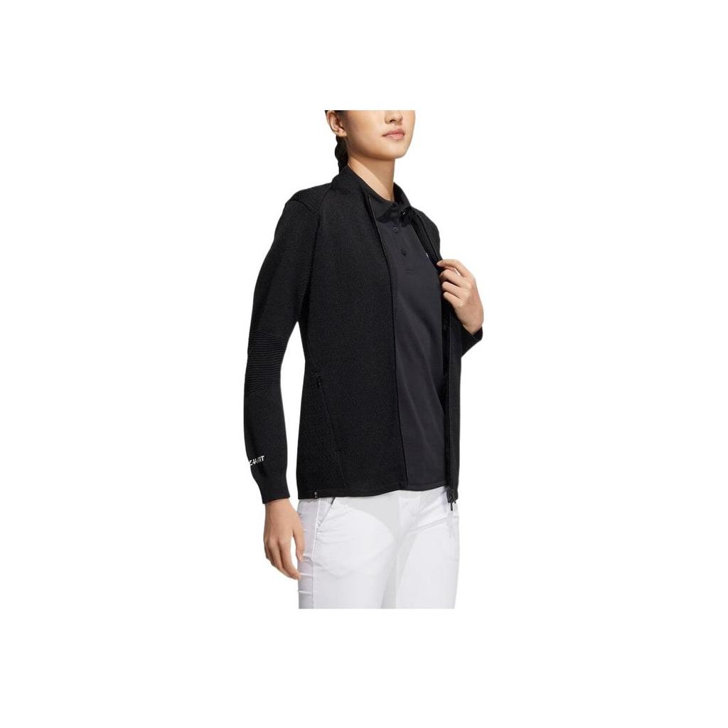 adidas Solid Color Logo Jacquard Full Zip Jacket Women Jackets Black HS9976