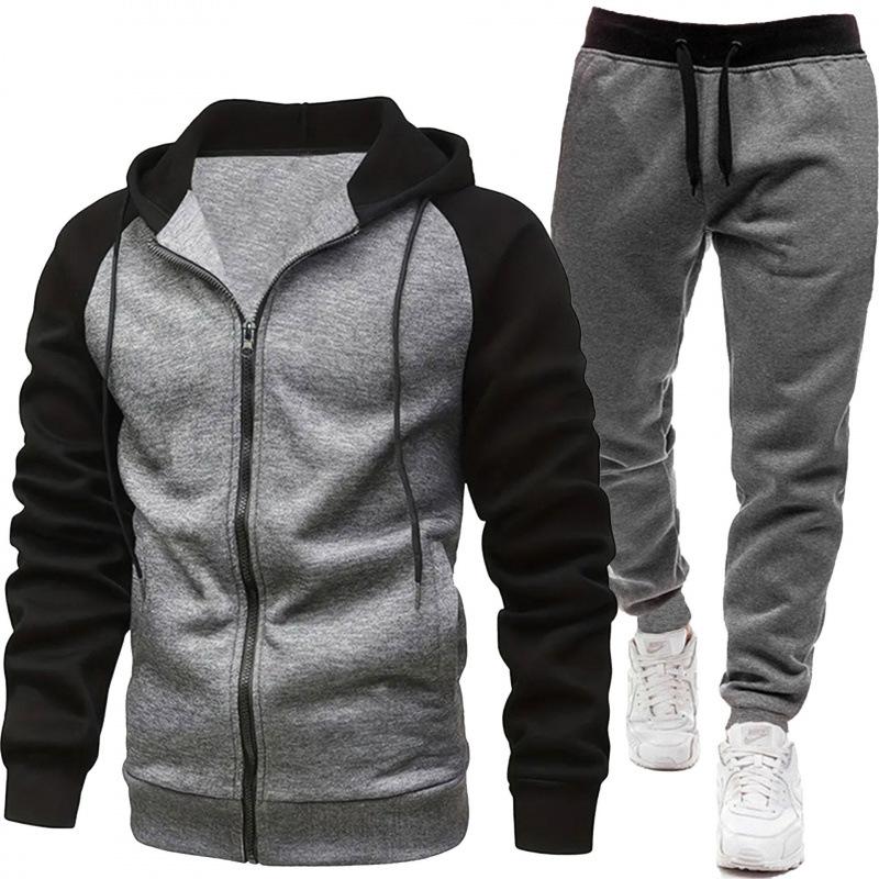 Men's European & American Color Block Raglan Sleeve Sweatshirt Set - Autumn/Winter Fashion