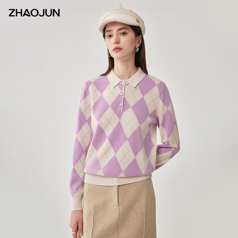 

Zhao Jun Women s Retro Diamond Pattern Polo Neck Wool Sweater L