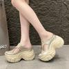 Fashion 10CM High Heels Slippers Round Toe Platform Flats Fabric Women Wedge Sandals Platform Wedge Flats Shoes Slip on Summer Sneakers
