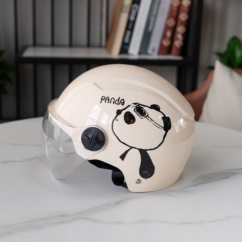 Certified Cute Panda Electric Vehicle Helmet for All Seasons - Unisex Motorcycle & Scooter Half Helmet