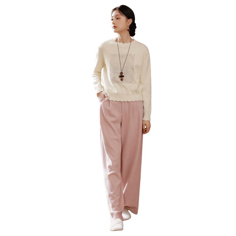 Xiangying Women s Cream White Butterfly Embroidered Pullover Sweater S