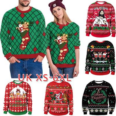 Unise Girls Ladies Women Xmas Christmas Nowość Sweter Rudolph Top Plus Size