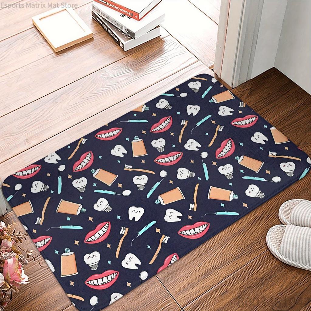 Dental Theme Pattern Door Mat Tooth Designs Smoke Technological Robotic Elements Dental Clinic Door Mat Dental Clinic Door Mat
