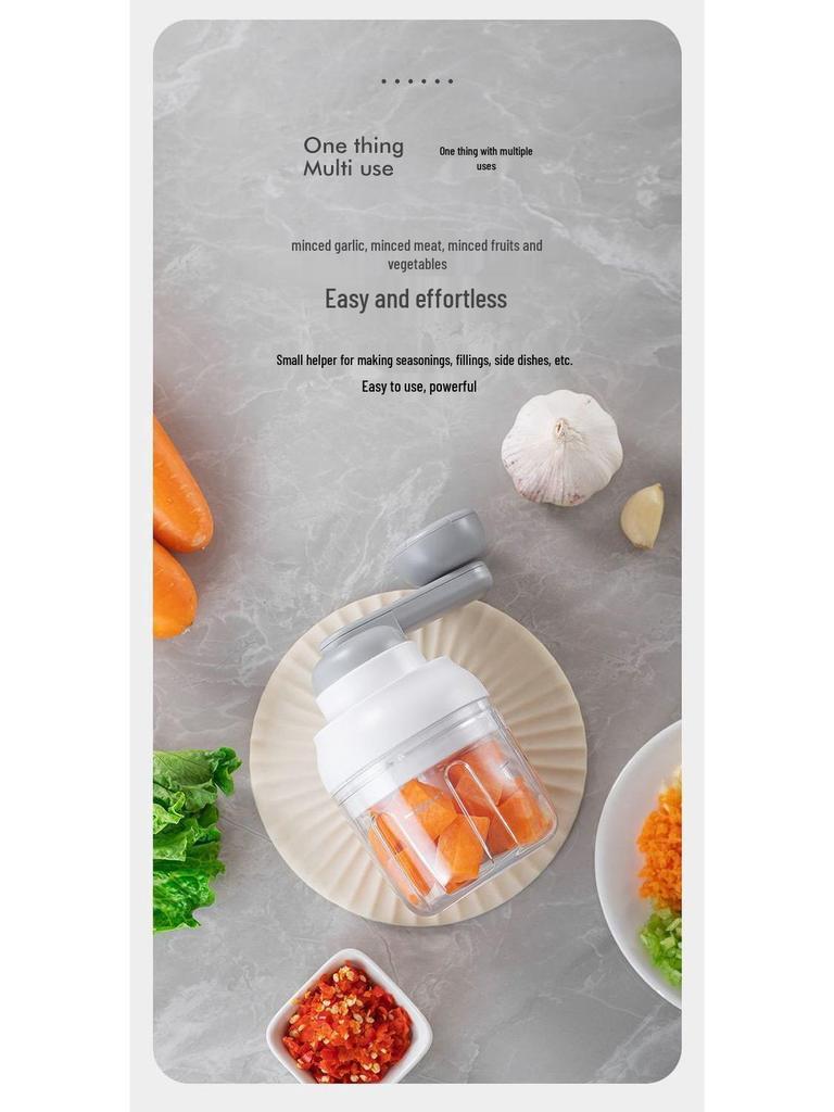 Manual Pull-Crank Garlic Press & Mincer: Compact Handheld Grinder & Chopper