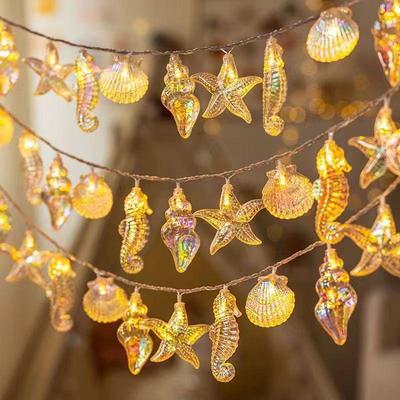 Harbor Series LED Solar Seashell & Starfish Christmas String Lights - Festive Room Decor