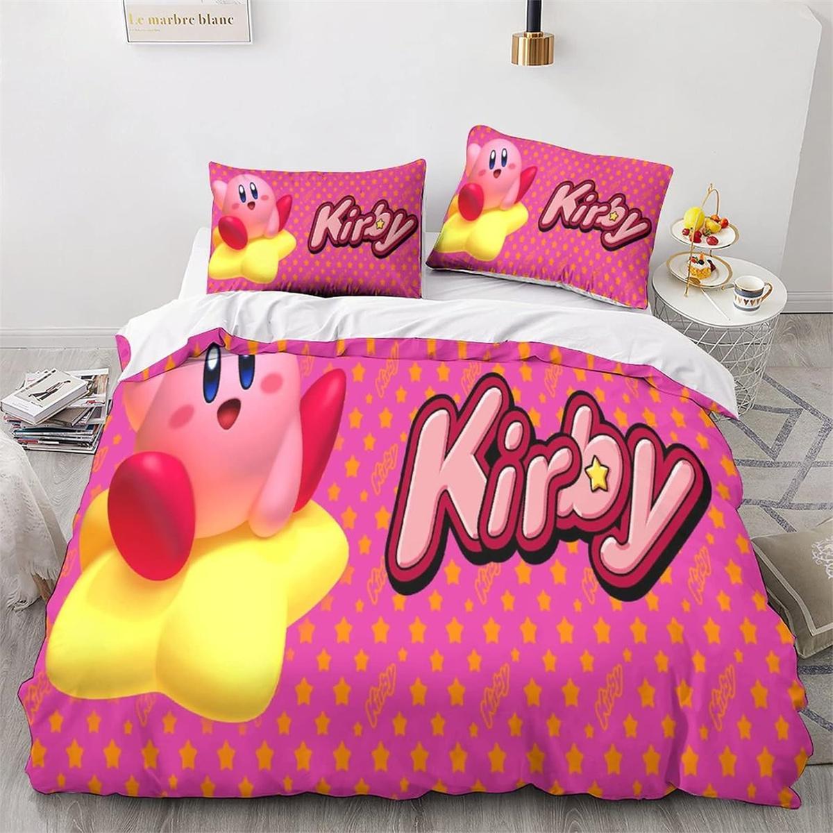 

Cartoon Kirby Print Duvet Cover Bedding,2 Piece Set Quilt Cover Matching Pillowcase with Zipper Closure Soft Microfiber Single 135*200cm