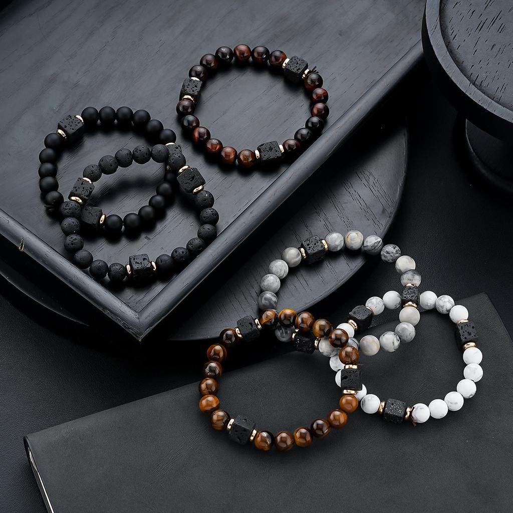 Men's Abrasive Stone Bracelet, Volcanic Stone Natural Stone Beaded Bracelet, Hand Decoration
