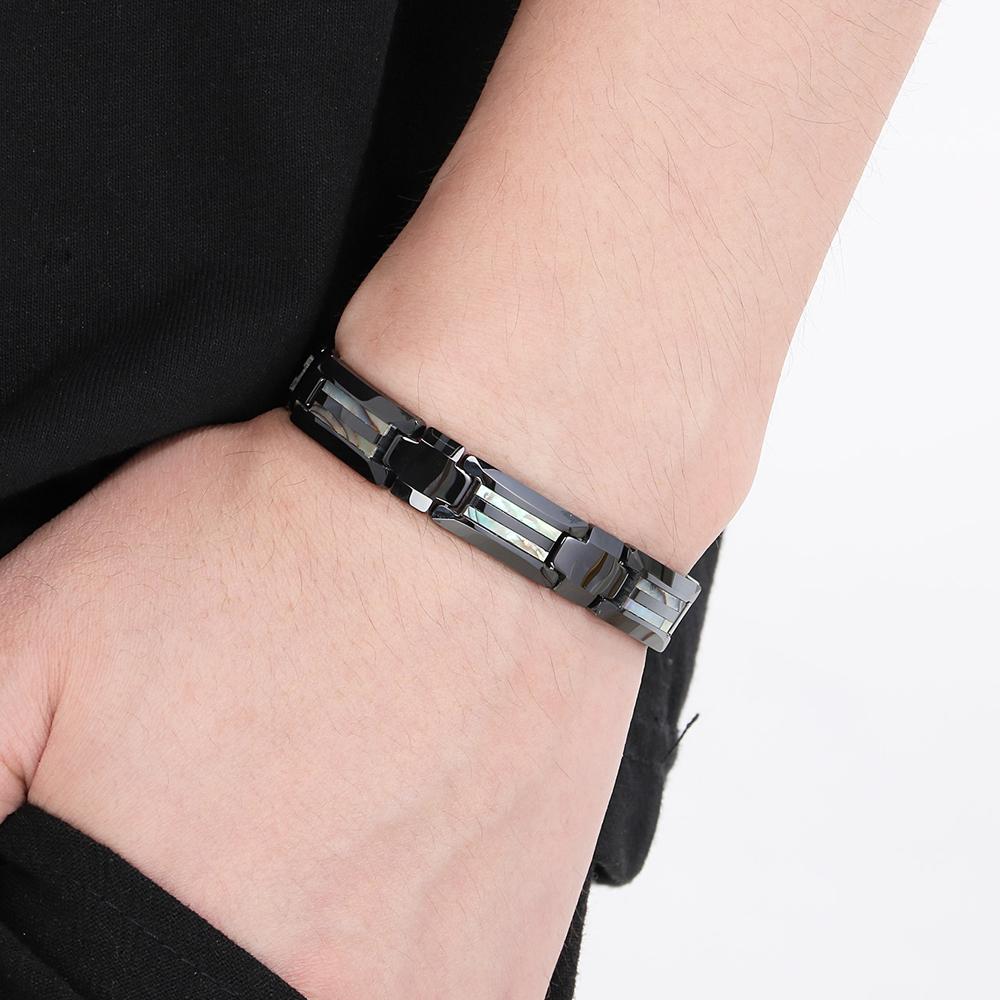 Matt Volframstål Herrearmbånd Svart Keramikk 10MM Bredde Lenkekjede Germanitt Magnetisk Korsarmbånd for Menn Med Skallsmykker