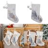 Decorative Stocking Christmas With Plush Fabric Embellished With Snowflake Embroidery And Poms Pom