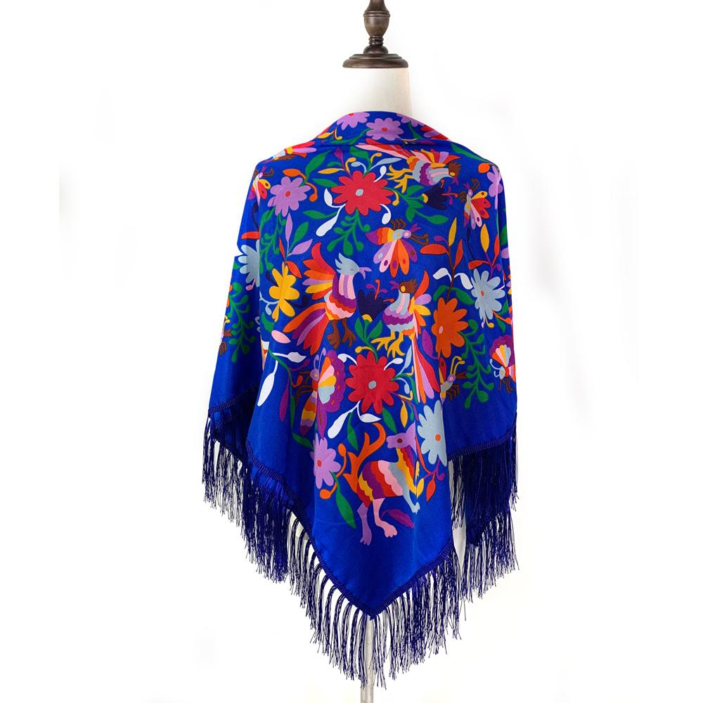 135*135Cm Russian Spain Square Scarf Women Flowers And Birds Bandana Fringed Shawl Babushka Handkerchief Female Head Wraps