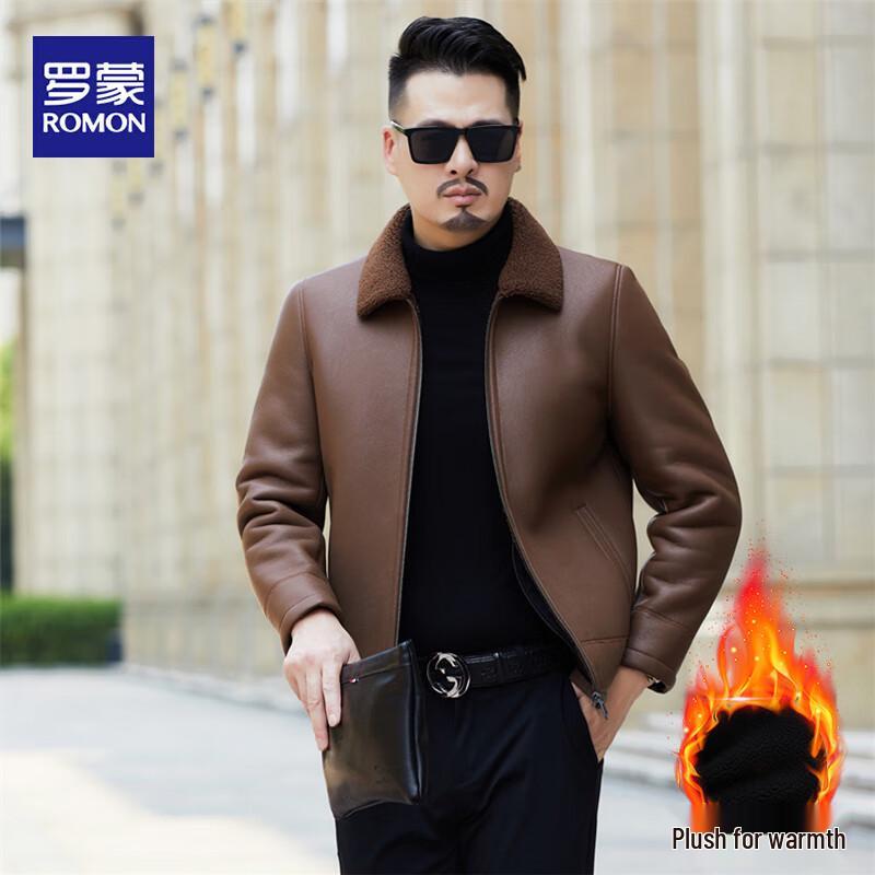 

ROMON Мужская кожаная куртка LMDH8866 с толстым меховым воротником и подкладкой 2XL
