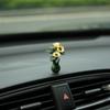 Sunflower Mini Car Decor Ceramic Vase Premium Dashboard Ornament Handmade Clay Art