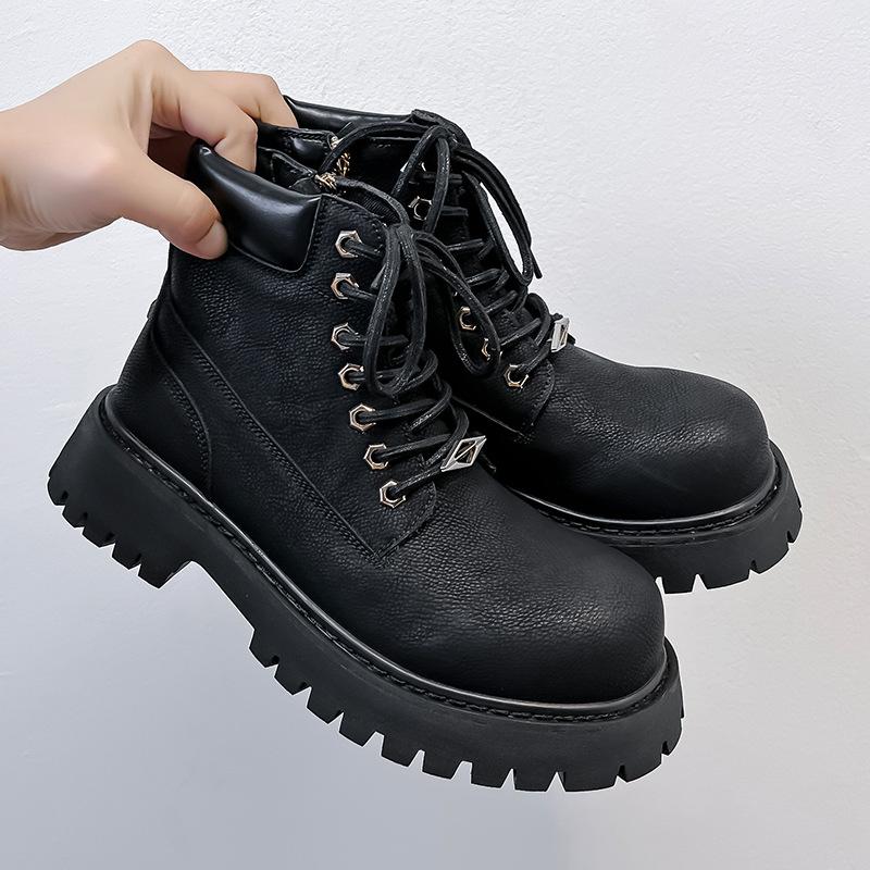 2024 new Martin boots men's thick-soled heightening British style winter velvet locomotive boots rhubarb boots 66621-A