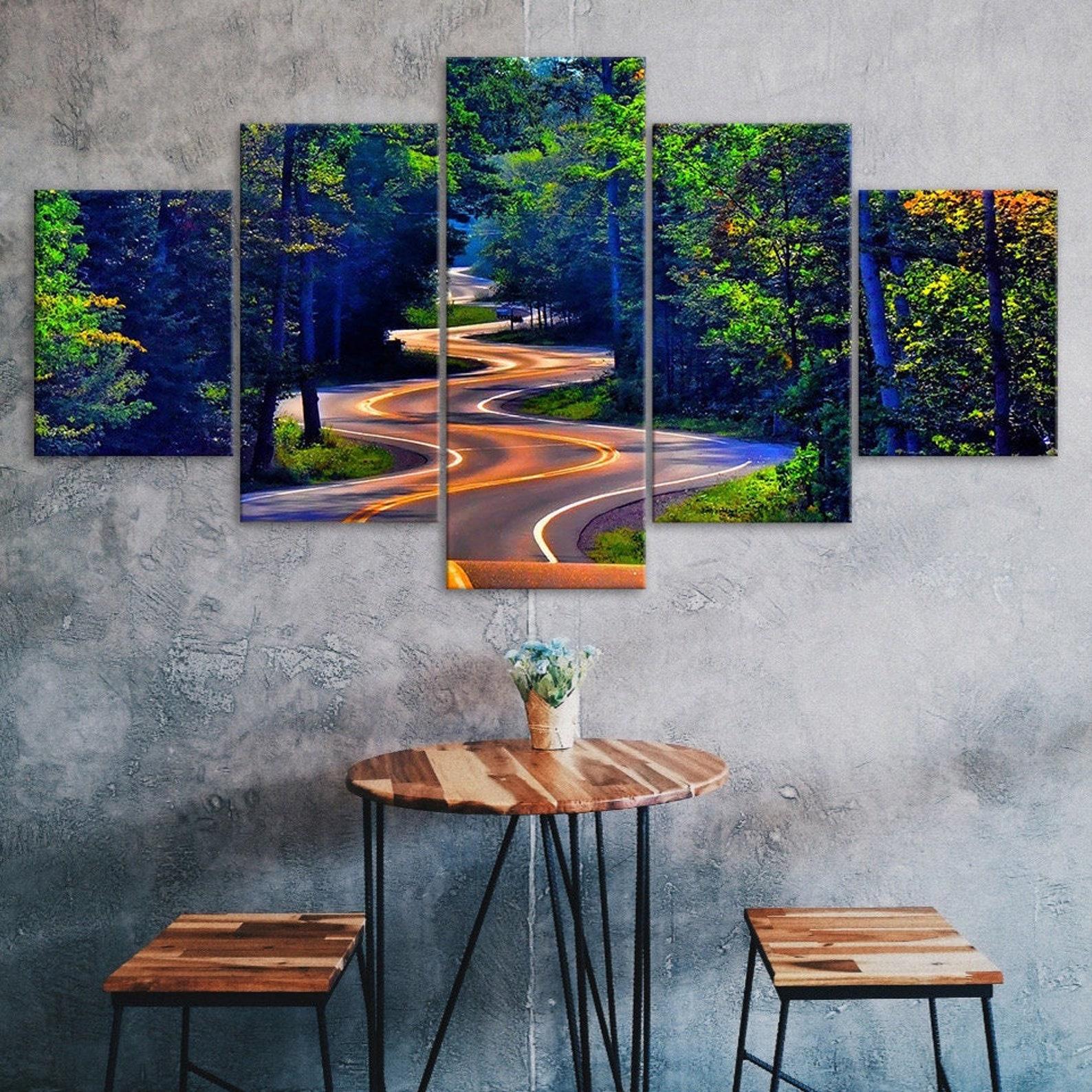 

Forest Car Road Canvas 5 Piece Five Panel Print Modern Wall Art Poster Picture Home Decor Gift For Him For Her 20X35 20X45 20X55CM