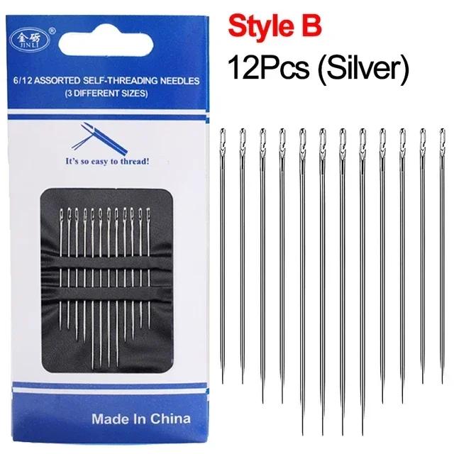 12PCS Side Holes Blind Needles Sewing Stainless Steel Elderly Needle for Sewing Household DIY Jewerly Beading Threading Needles