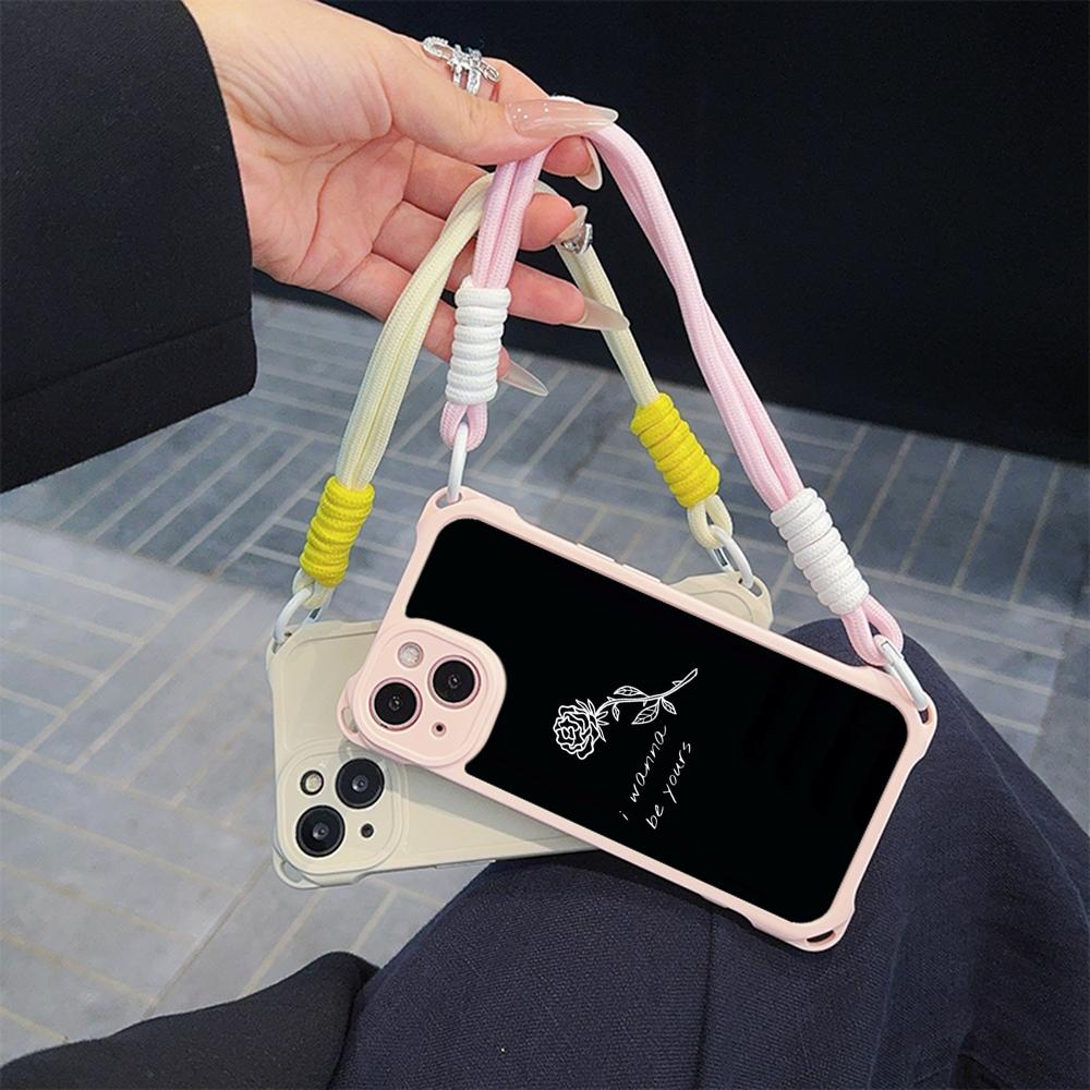 Ae79 Femme Framed Black Art Soft Phone Cases for iPhone 16 15 14 13 12 11 Pro Max 7 8 Plus XR XS with Wrist Strap Lanyard Corner Protection Back Cover