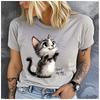 Unisex 100% Polyester Summer Top Great day day Hand-drawn style cat Print Loose round Neck Short Sleeve Fashion for Lovers