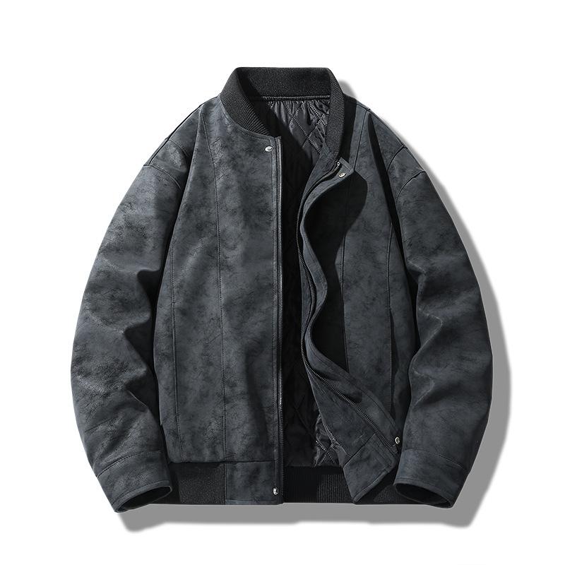 Thickened Cotton Lapel Hong Kong Style Fashion Men's Leather Jacket Youth Jacket Casual Top Jacket