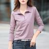 Camiseta de oficina para mujer, camiseta informal de manga larga con solapa, camiseta holgada de otoño estilo coreano, camisetas de talla grande para mujer