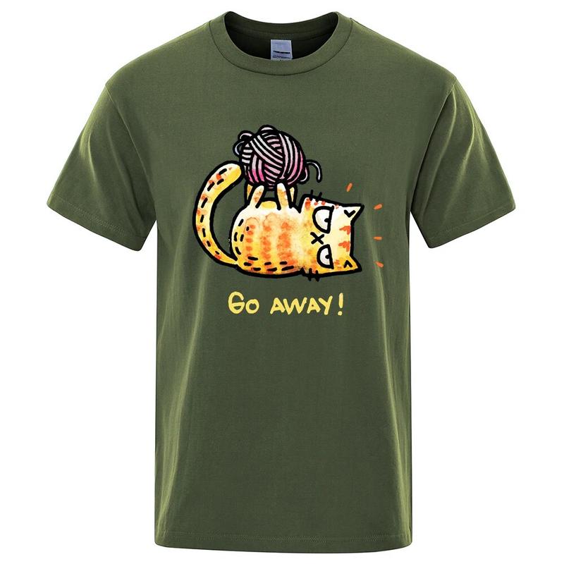 Angry Cat Go Away Cartoons Print Unisexs Tshirts Oversized Crewneck T Shirts Breathable Clothes Summer Cotton TShirt Loose