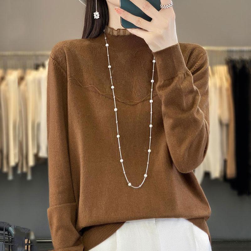 Damen Kaschmirpullover Qinghe Kaschmir 50% Wolle 50% Maulbeerseide Damen Herbst und Winter Kaschmir Pullover Weich und Warm