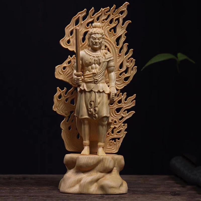 Solid Wood Carving Patron Saint Does Not Move Ming Wang Statue Chinese Buddhism Figures Home Living Room Office Feng Shui Statue