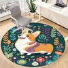 1pc Floral Corgi Office Round Area Rug, Under Office Chairs Bedroom Living Room Home Decor, Room Deco