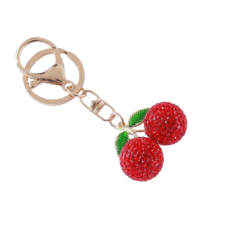 

1 шт. Подвеска-вишня с блестящими стразами, креативный брелок-вишня, милое золотистое кольцо, сверкающая подвеска для сумки красный