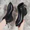 Small short boots women's autumn and winter new thick heel velvet warm comfortable side zipper bow fashion boots