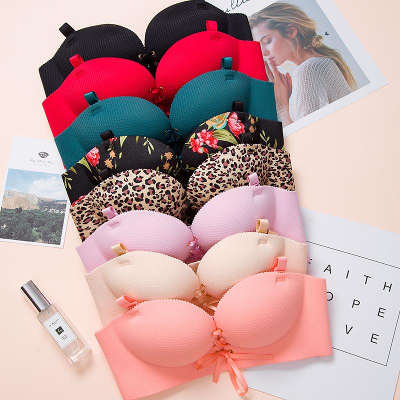Sexy Bra Push Up Paded Bras For Women Seamless Bralette Brassieres Lingerie Deep V Bowknot