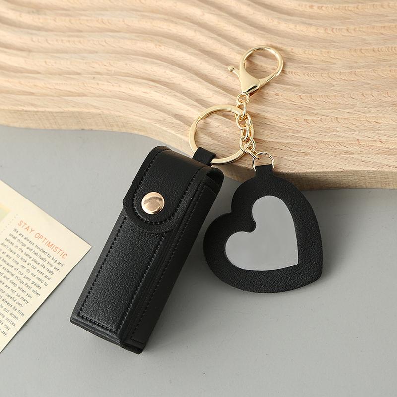 Fashion Storage Portable Leather Lipstick Keyring Mini Bag Keychain Protective Cover With Mirror Girl Key Ring Chain Women Gift