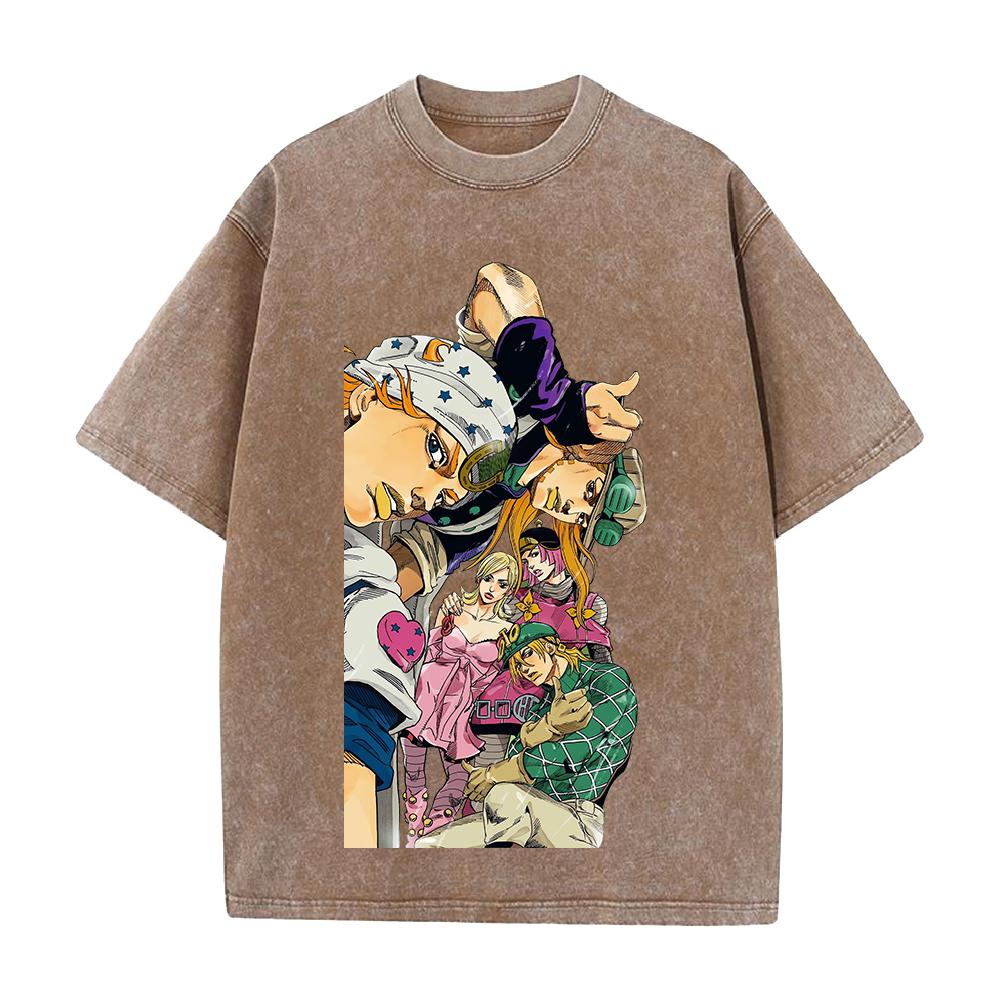 JoJo's Bizarre Adventure Johnny Gyro Diego Printed Tee Men Women Vintage Washed T-shirts Cotton Streetwear Short Sleeve Clothing