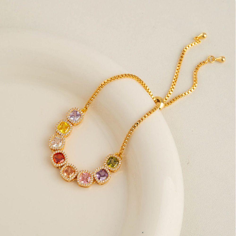 Multicolor Zircon Halo Bracelet Exquisite Colorful Stackable Bracelet  Romance Style