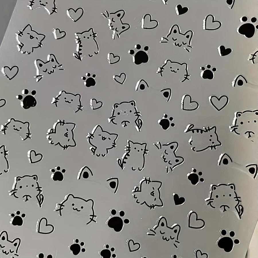 Cat Nail Stickers - Cute Cartoon Cat Paw & Heart Designs, Self-Adhesive Plastic Nail Art Decals for Hands & Feet, Y2K Kawaii Anime Style Semi
