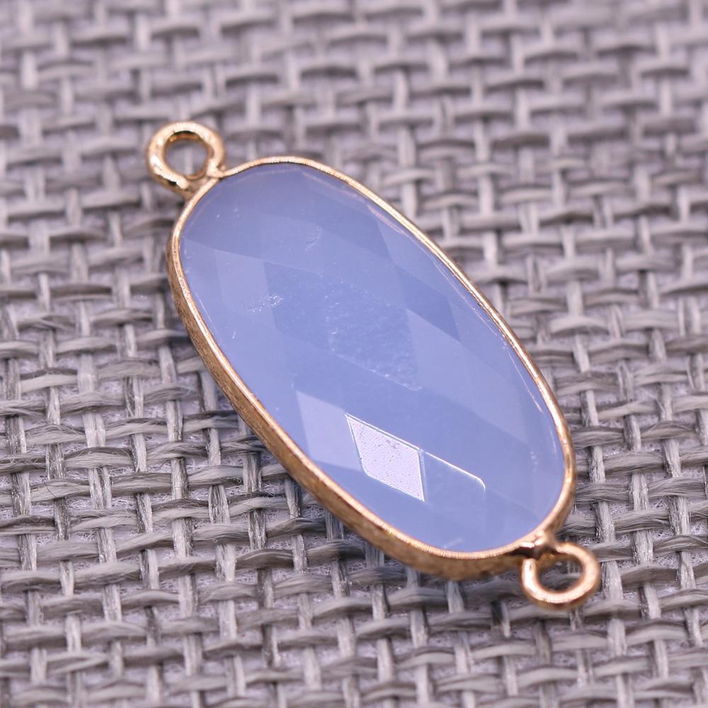 1Pc Reiki Healing Crystal Connector, Energy Natural Stone Oval Quartz Agate Amethyst Gemstone Pendant Charms Connectors for DIY Jewelry Making Craft