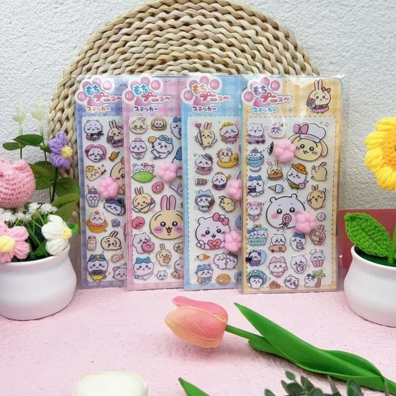 4pcsChiikawa & Crayon Shin-chan 3D Puffy Butt Stress Relief Stickers, Cartoon Decals for Kids Scrapbook Journal DIY Crafts