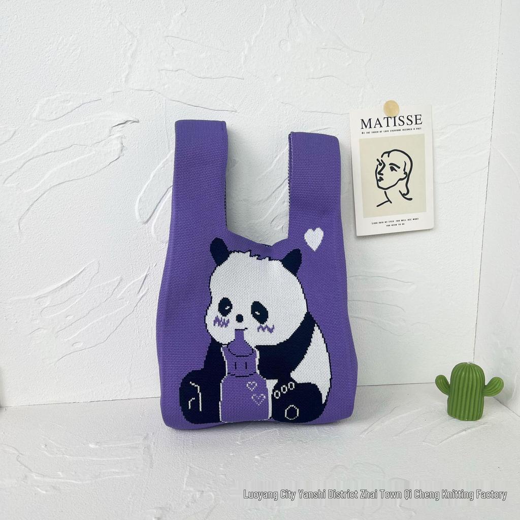 Panda Knit Women's Cross-Border Wrist Tote Handbag