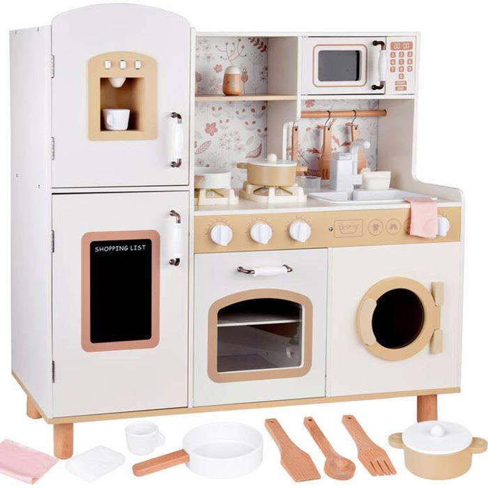 GINGER HOME Cuisine Enfant en Bois Vintage avec Plaques Électroniques, Lumières, Sons et Évier avec Eau – 91x31x90 cm