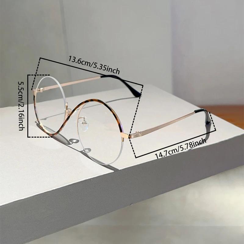 Fashion Semi-Rimless Round Frame Women's Ins Brand Design Pink Glasses Blue Light Blocking Retro Metal Decor Eyewear