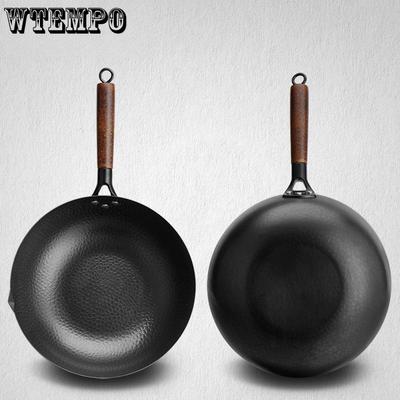 Non Stick Pan Old-fashioned Hand Forged Iron Pan Uncoated Stir Fry Pan Gas Stove Induction Cooker Universal Household Pot Flat Bottomed Pan