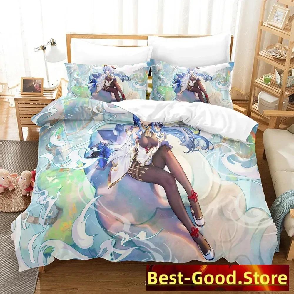 Genshin Impact Bedding Set Purple Keqing Printed Bed Set With Pillowcase Duvet Cover Soft Single Double Queen Super King Size