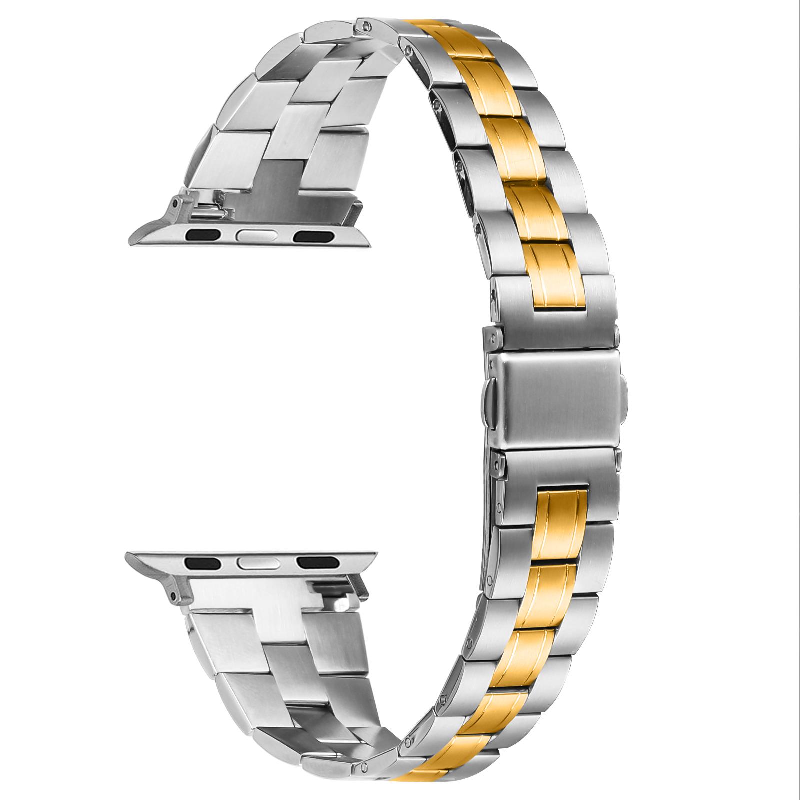 

Для Apple Watch 10 46мм/Ultra 2/Ultra 49мм/9 8 7 45мм/SE (2023) SE (2022) SE 6 5 4 44мм/3 2 1 42мм Браслет з нержавіючої сталі Silver+Gold
