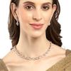Women American Diamond Studded Intrcately Designed Leaf Shaped Necklace With Earring Jewellery Set For Women and Girl