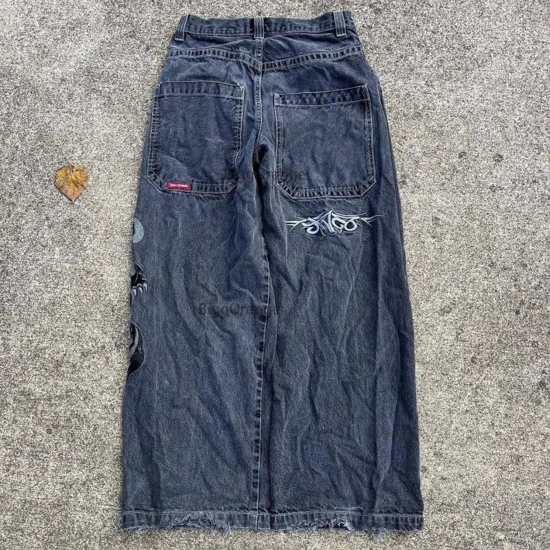 Hohe Taille Weites Bein Jeans Herren Streetwear Hip Hop Vintage Lockere Passform Gerader Schnitt Herbst