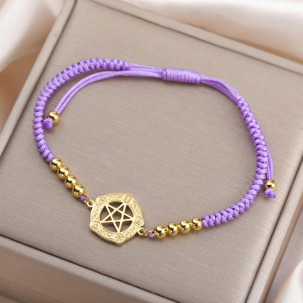 Dawapara Wiccan Pentagramm Armband Verstellbare Geflochtene Seilkette Spiritueller Schutz Pentakel Edelstahl Schmuck